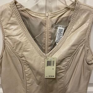 NWT Ivory Leather (faux) Sleeveless odress with Braided Seam details Max Studios